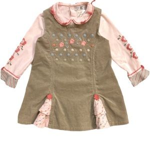 deux par deux Boutique Toddler Cord Jumper Dress | Pink/Tan | Size 2